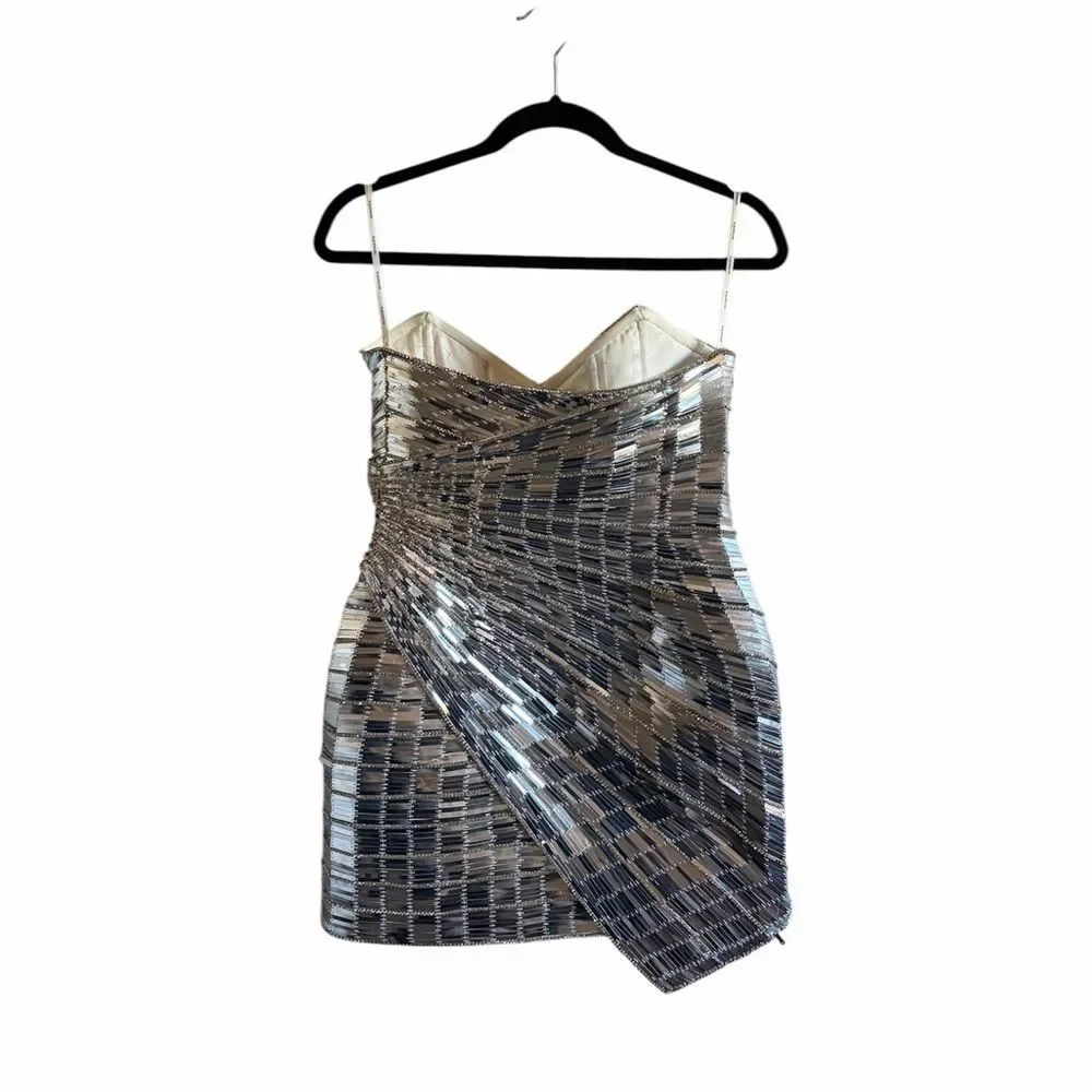 Retrofete Aura Strapless Rhinestone Embellished Mini Dress Silver Size Small - Picture 5 of 16